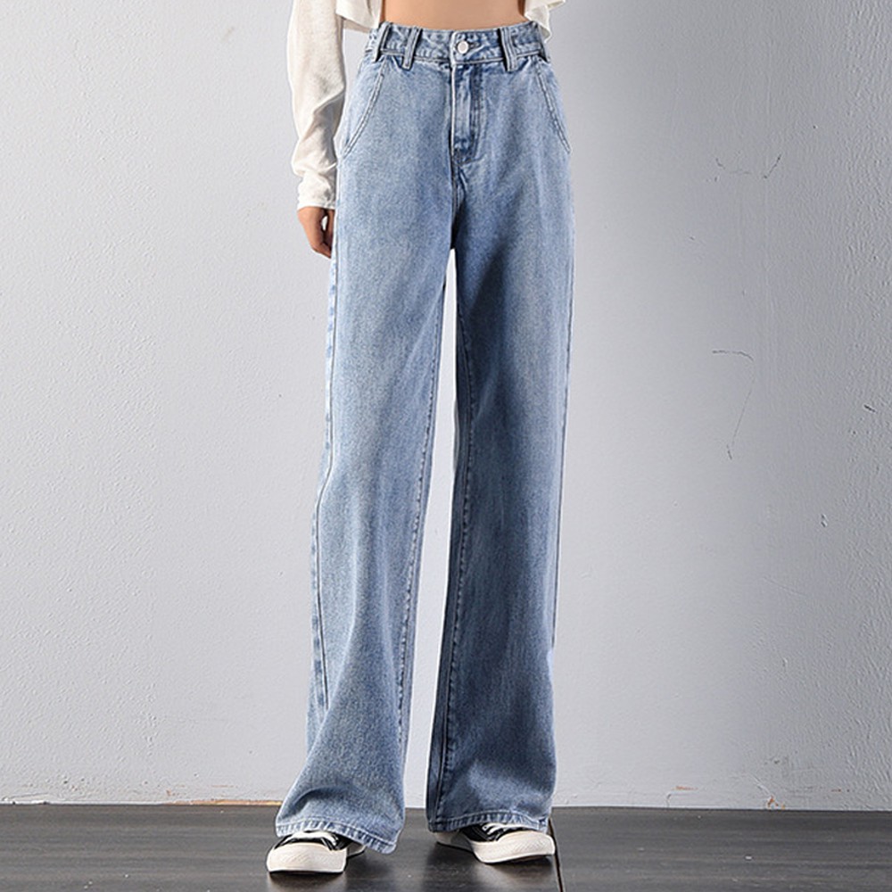 Quần Jeans Nữ Lưng Cao Ống Rộng Thời Trang