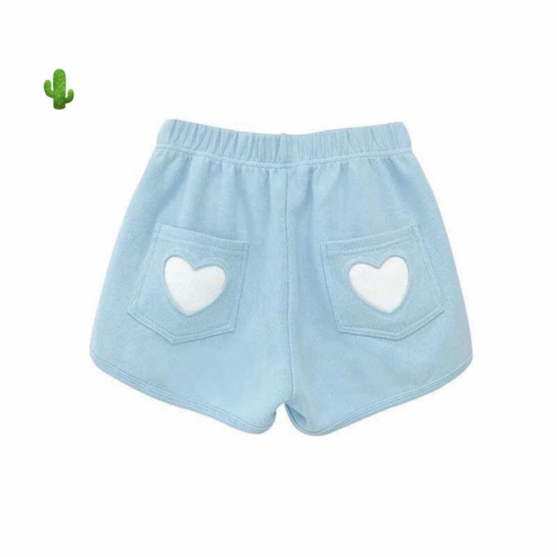 Quần đùi hình tim nữ,Quần Short Ống Rộng Lưng Cao Mặc Nhà Thoải Mái Thời Trang Cho Nữ
