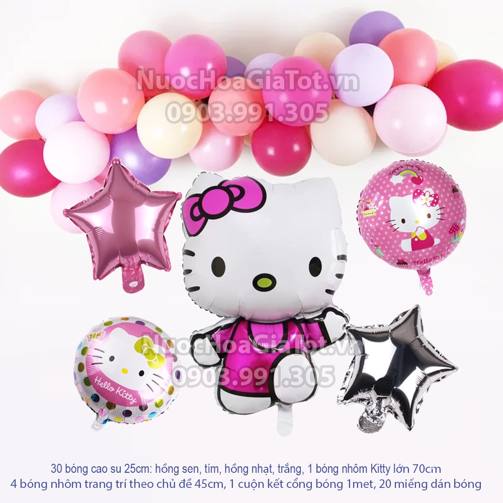 Set bong bóng trang trí tiệc sinh nhật chủ đề Mèo Kitty cho bé gái bé trai