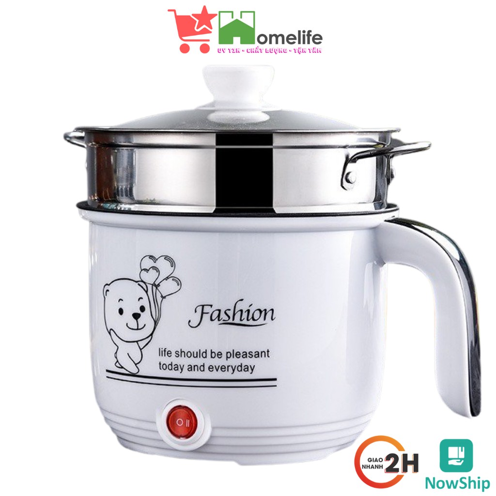 Ca Nấu Mì, Nấu Cơm Đa Năng Có Tay Cầm 1,8L - Nồi Lẩu Điện Mini Kèm Giá Hấp Inox, Ca Mỳ Đa Năng Cooking Poot