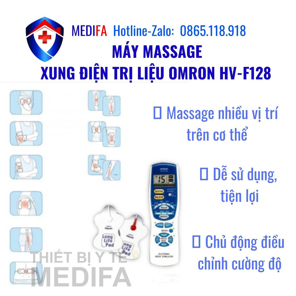 Máy mát xa xung điện, có màn hình, 12 chế độ mát xa tự động theo từng vùng chống đau mỏi cơ...HV-F128, Omron