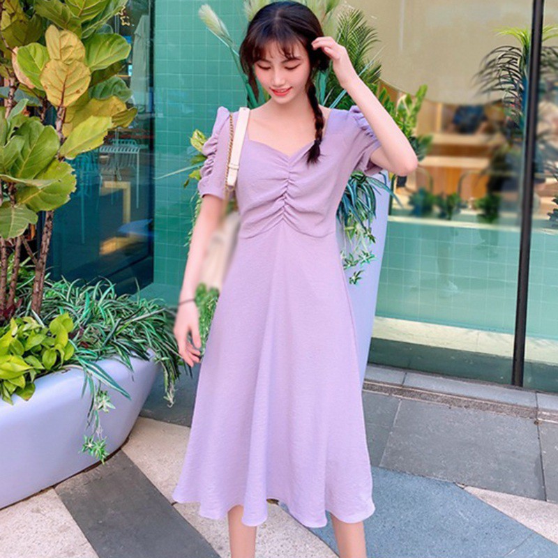 Đầm Voan Cổ V Tay Phồng Thời Trang Cho Nữ