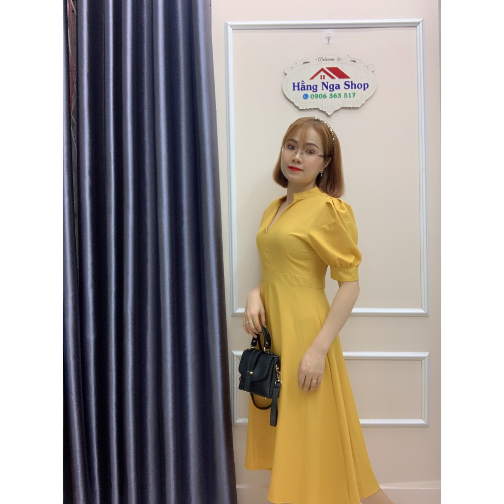 Đầm công sở Thiết Kế cao cấp dáng xòe - D4 Màu Vàng