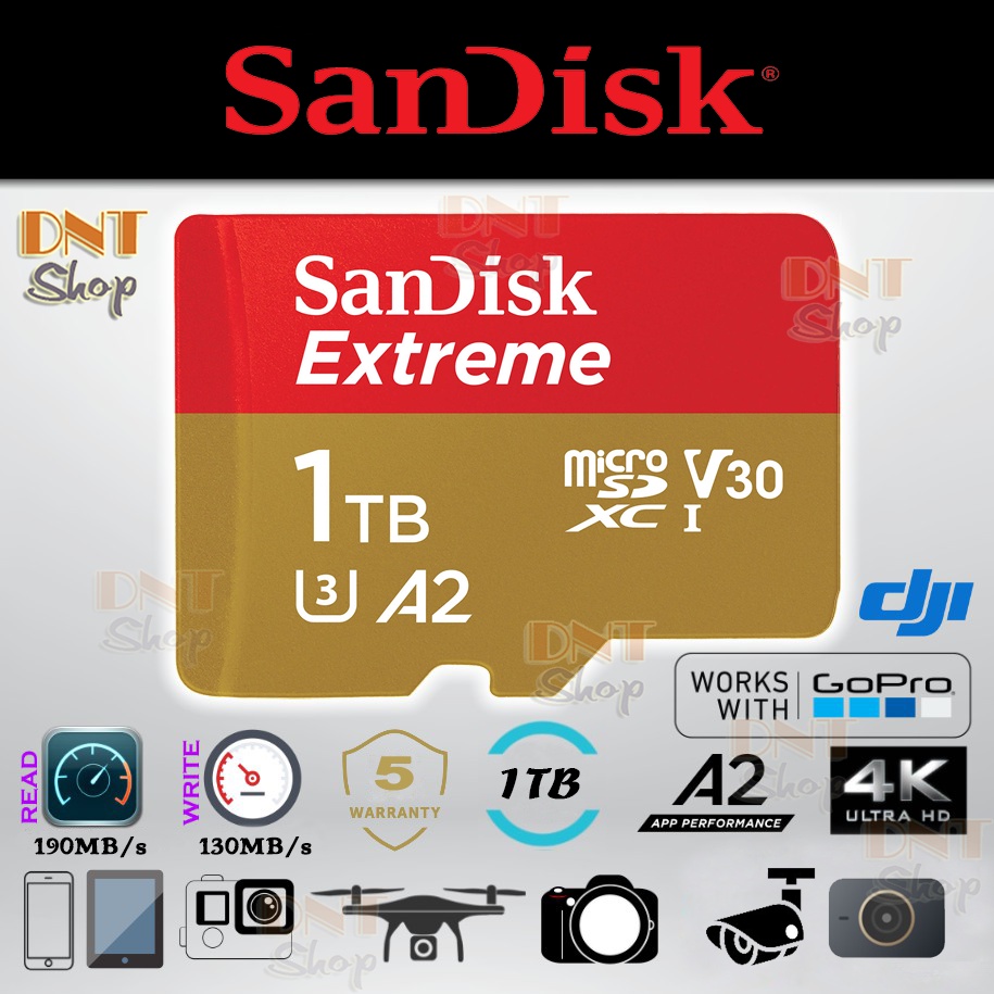 Thẻ nhớ MicroSDXC SanDisk Extreme A2 - 1TB V30 U3 4K Class 10 UHS-I 190MB/s 160MB/s