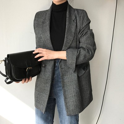 Ảnh thật 5 hình cuối-Áo blazer kẻ caro thời trang Hàn Quốc