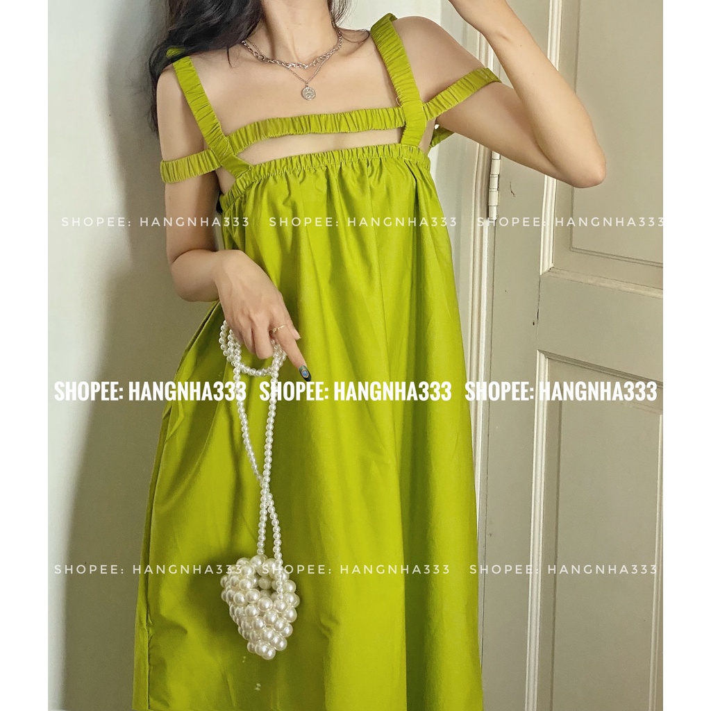 NEW || Đầm maxi 2 dây chun ngang ngực dáng xòe chất thô nhiều màu Ulzzang