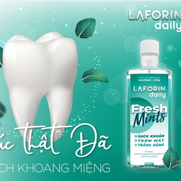 Nước súc miệng Laforin Daily không chứa cồn 500ml - sạch khuẩn, trắng răng, thơm miệng - AZEVA