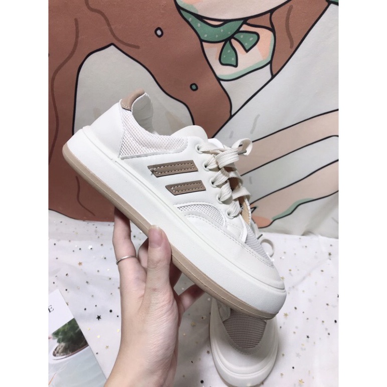 SẴN - VIDEO THẬT Giày thể thao viền nâu độn đế đi cực êm G054