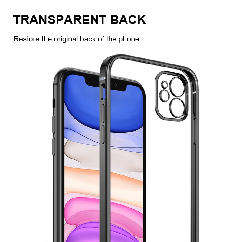 Ốp lưng TPU mềm trong suốt khổ vuông cạnh viền mạ màu cho iPhone 11 Pro Max SE 2020 X XR XS Max 6 6S 7 8 Plus | BigBuy360 - bigbuy360.vn