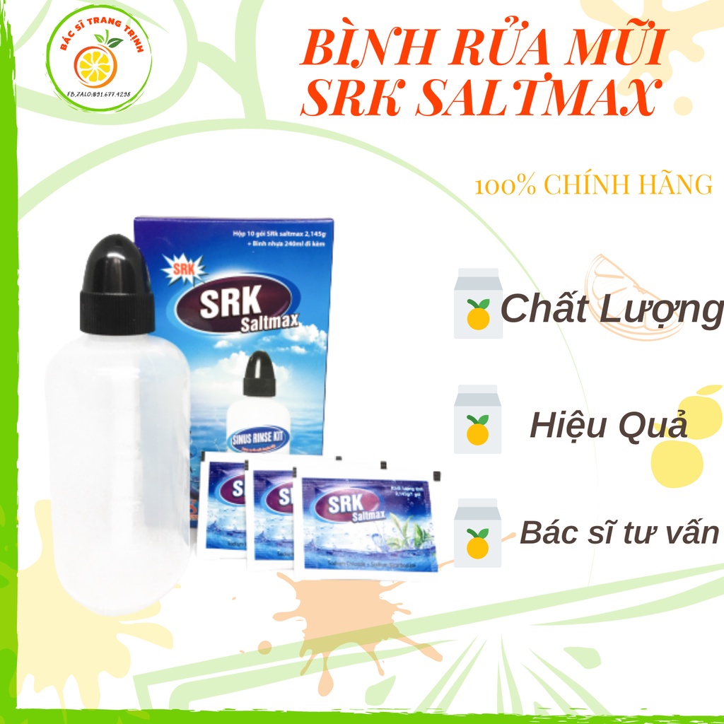 Bình rửa mũi SRK SALTMAX (Hộp 10 gói x 2,145g+ chai nhựa 240ml)