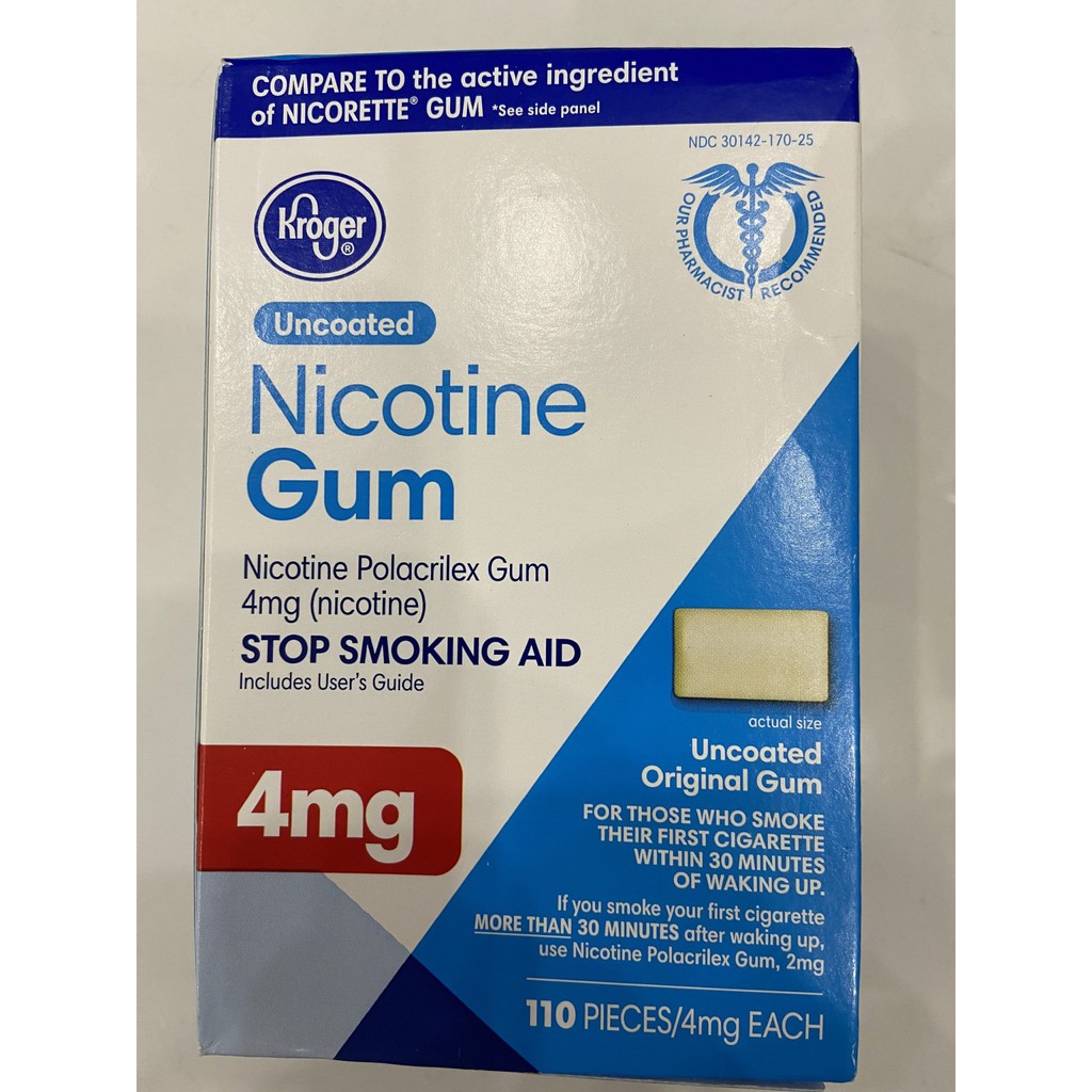 Kẹo cao su Kroger Nicotine Gum 2mg &amp; 4mg 110 viên, hương bạc hà