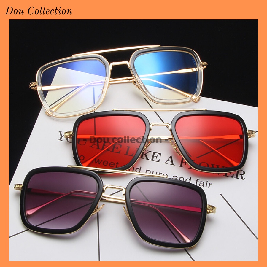 [Nowship2h] Kính Mát (Kính Râm) Cao Cấp Hình Vuông Retro Gọng Kim Loại Phong Cách Iron Man - Carl Fitow - Mã MK028
