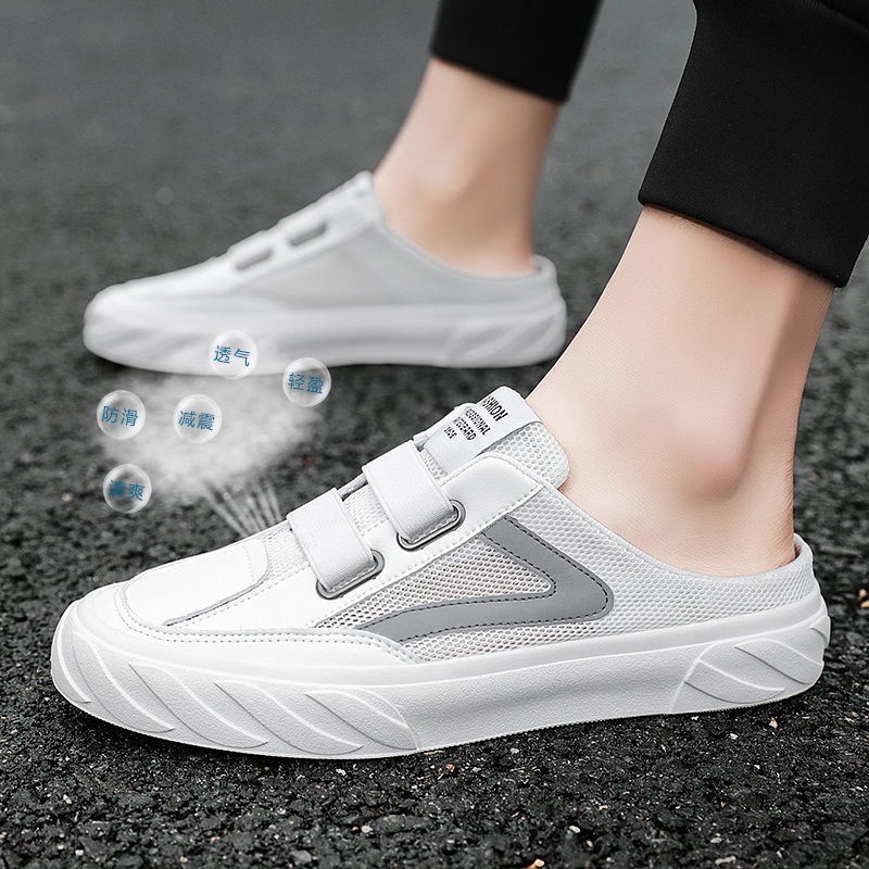 Giày Lười Vải Canvas Phối Da Mỏng Thoáng Khí Không Gót Thời Trang Mùa Hè Cho Nam