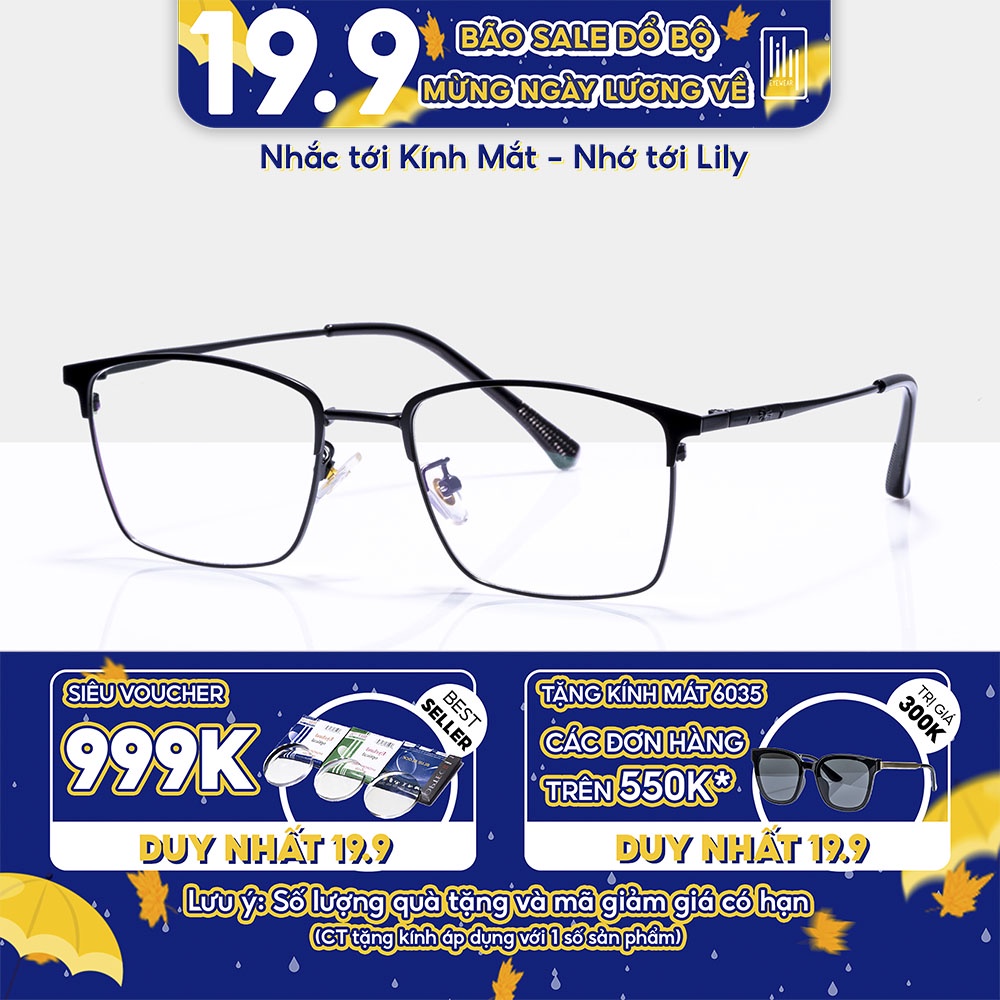Gọng kính cận vuông nam nữ LILYEYEWEAR kim loại thanh mảnh kiểu dáng cơ bản dễ đeo 62038