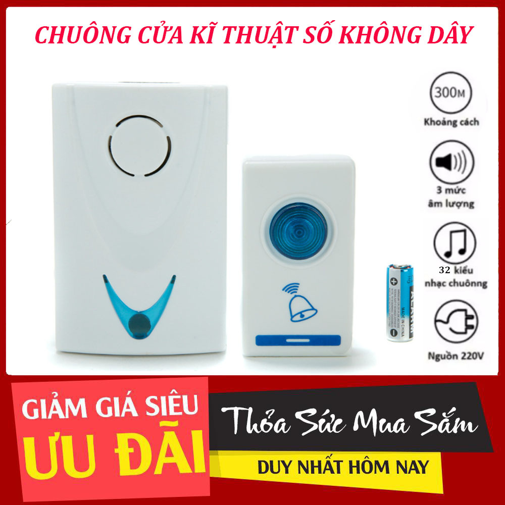 [GIA TỐT] CHUÔNG CỬA KHÔNG DÂY CỰC TỐT, TẶNG KÈM PIN, BẢO HÀNH 1 ĐỔI 1 MỚI, MUA NGAY!