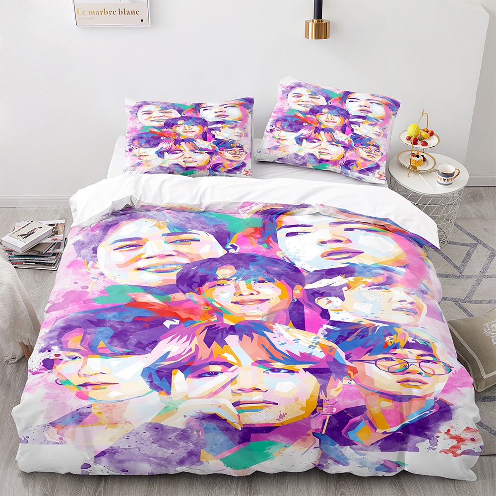 Bộ Chăn Ga Và Vỏ Gối 2 Trong 1 140x210cm In Hình Nhóm Nhạc Bts
