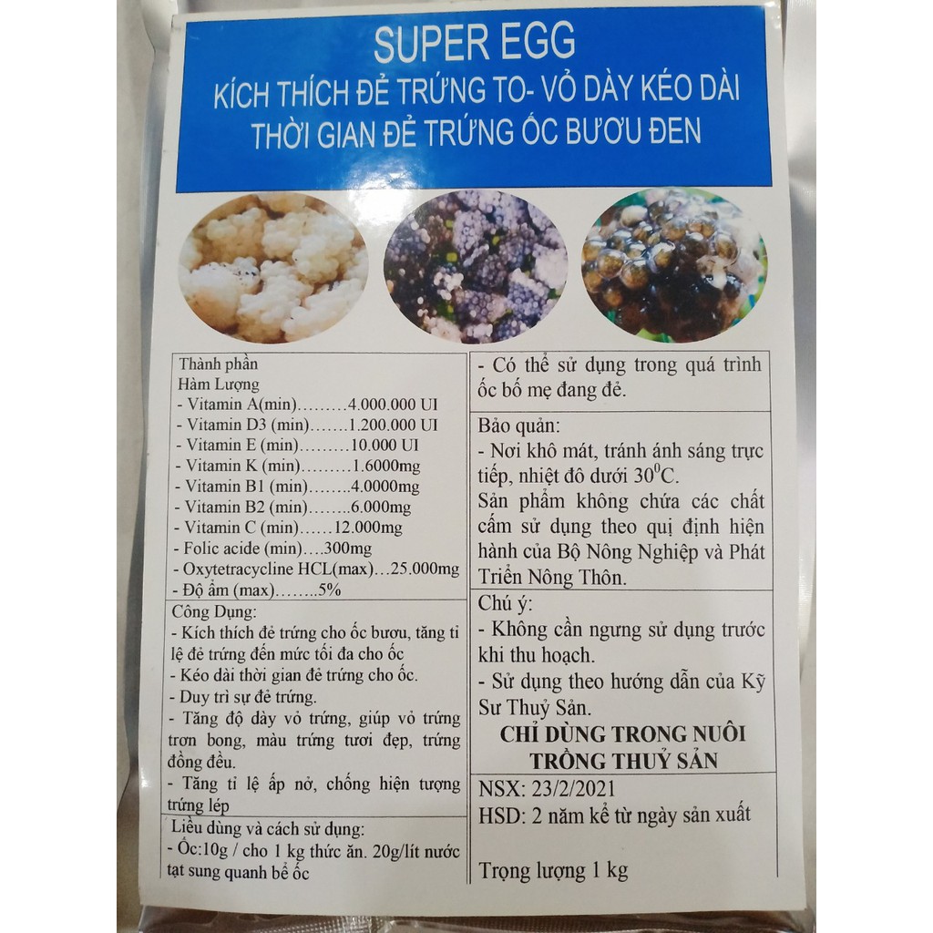 SUPER-EGG cho ốc bươu đen HSD 22/02/2024 Đây là sản phẩm Vitamin & chất bổ sung dinh dưỡng