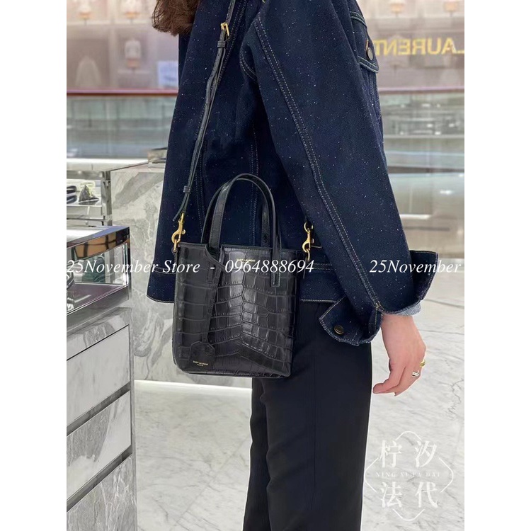 Túi Xách Y.S.L Size 18cm Màu Đen Da Nhám Và Da Cá Sấu