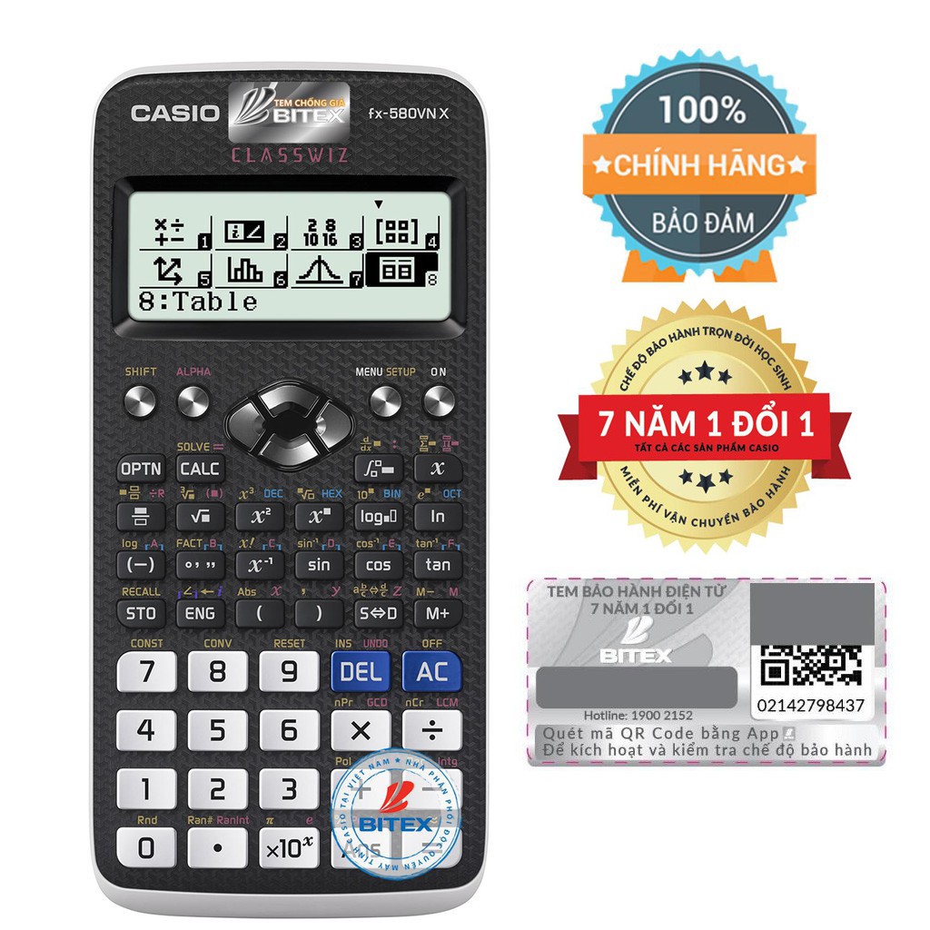 Máy tính Casio FX 580VN X (Casio 580)  - QR Code - B/h 7 năm - N/k Bitex