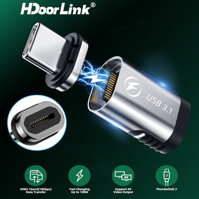 Hdoorlink 4K HD Hub Đồng bộ dữ liệu 10Gbs USB C 3.1 Bộ chuyển đổi PD 100W Sạc nhanh Type-C Bộ chuyển đổi từ tính 24 chân USB cho MacBook Pro Samsung