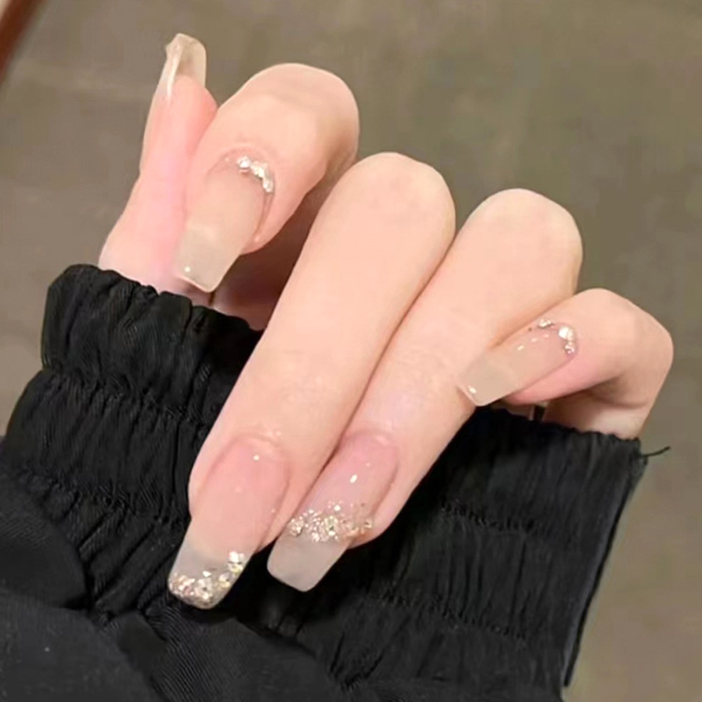 Bộ 24 Móng Tay Giả Kiểu Dài Đính Đá Nhân Tạo Kèm Keo Dán Thời Trang Tháo Được Cho Bạn Nữ