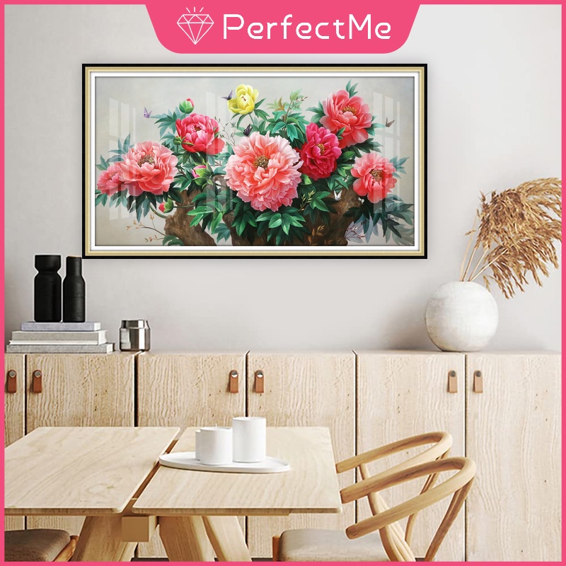 Bộ Tranh Đính Đá 5D Tự Làm 40x70CM 50x90cm Hình Hoa Mẫu Đơn