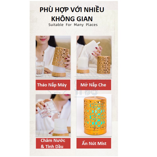 Máy Xông Tinh Dầu Tạo Ẩm Không Khí Điêu Khắc Hoa Văn Dung Tích 150ml