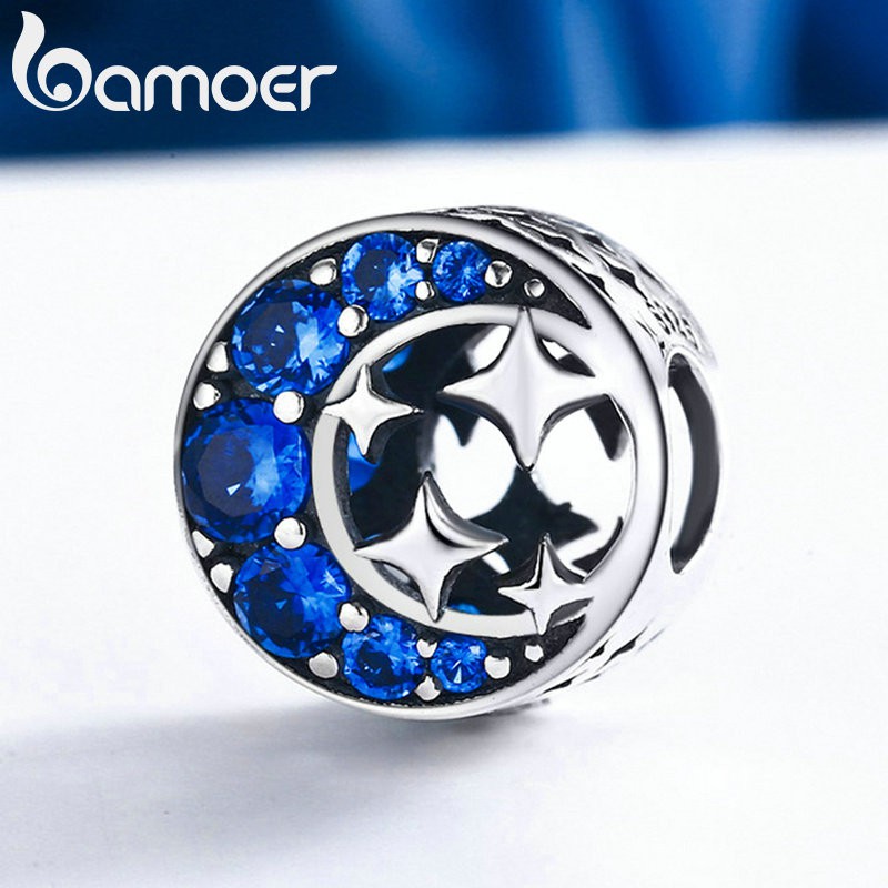 Hạt charm Bamoer mạ bạc 925 hình trăng sao dùng để làm vòng tay dành cho nữ