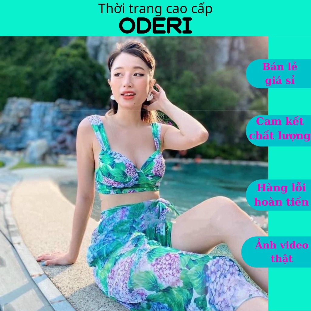 SET BIKIBI, ĐỒ BƠI ĐI BIỂN HOA CẨM TÚ CẦU KÈM KHĂN MẪU MỚI SEXY ODERI BM-213