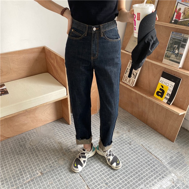 [Dory&amp;Pony] QUẦN JEANS LƯNG CAO BASIC RETRO DARK BLUE – Q010 (Xu hướng 2021)