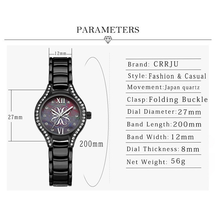 Đồng hồ thạch anh nữ CRRJU 2126 S thời trang thông thường bằng thép không gỉ chống thấm nước
