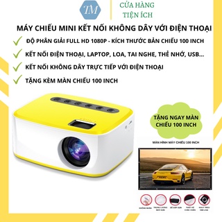 Máy chiếu mini kết nối điện thoại không dây qua Wifi, Bluetooth máy chiếu FULLHD tặng kèm màn chiếu 100 Inch - SET2192