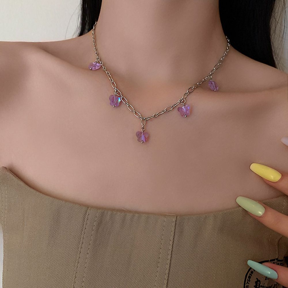 Vòng Cổ Choker Mặt Đá Màu Tím Cổ Điển Thời Trang Cho Nữ
