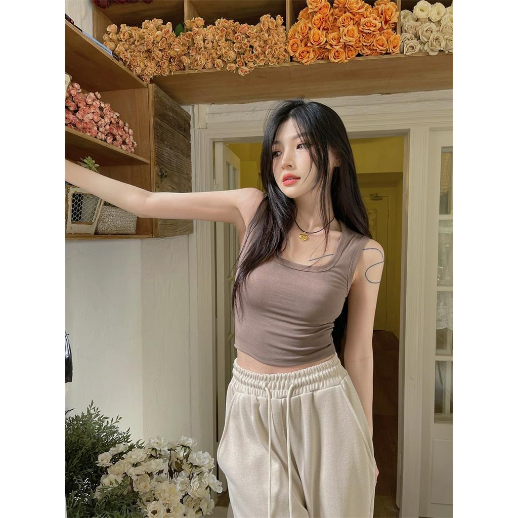 Áo Ba Lỗ Dáng Ôm Ngắn Màu Trơn Thời Trang Cho Nữ 63353