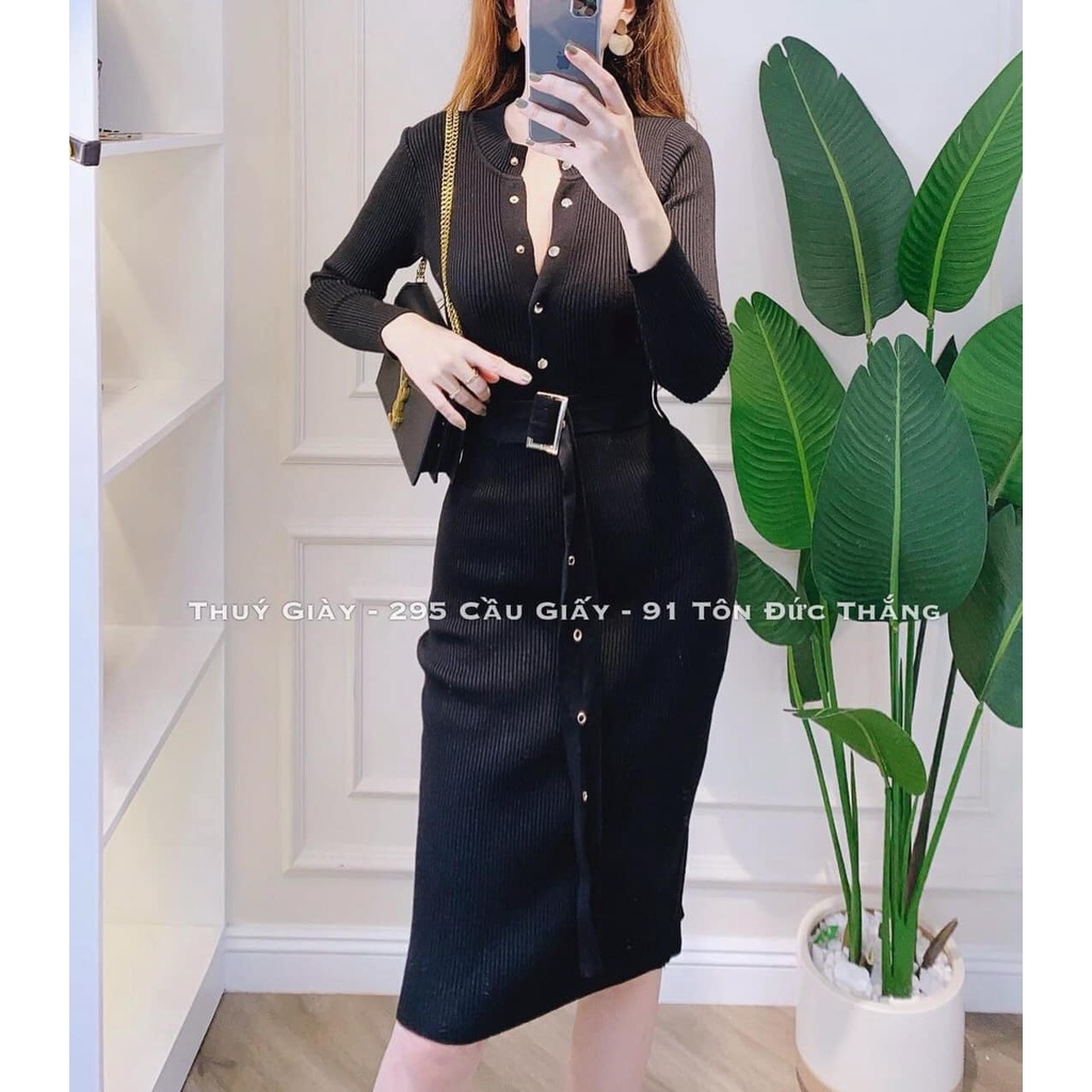 Váy len cúc bấm kèm belt mới(kèm ảnh thật,video) | BigBuy360 - bigbuy360.vn