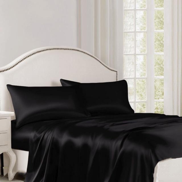 Bộ Chăn Ga Gối Lụa Cao Cấp NITE9SILK TRAMDO BEDDING Màu Đen Huyền Bí