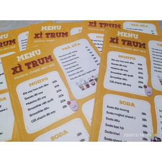 IN 4 tấm MENU format 5mm