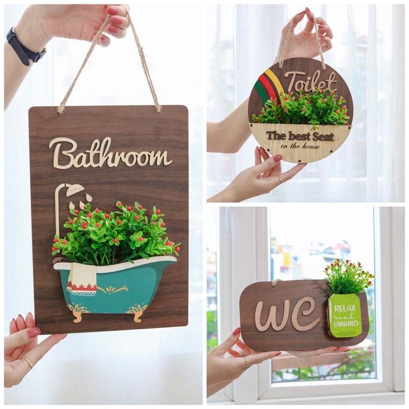 Bảng Gỗ Treo Toilet, WC, Bathroom cắm hoa chiêm điểm