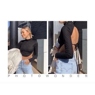 Áo croptop cổ lọ vintage