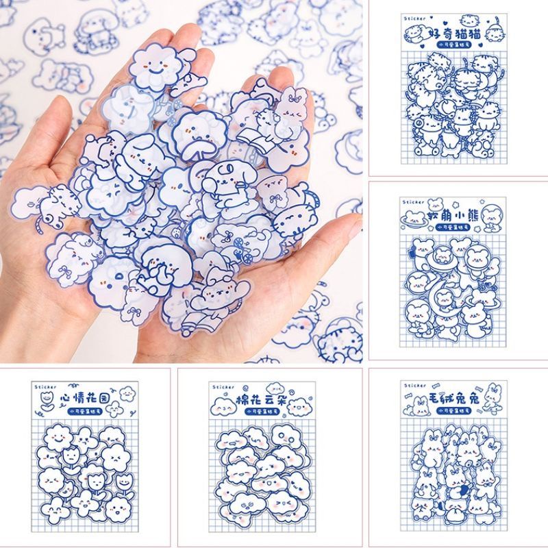 Set stiker đám mây ,thỏ trắng trong suốt túi 40c
