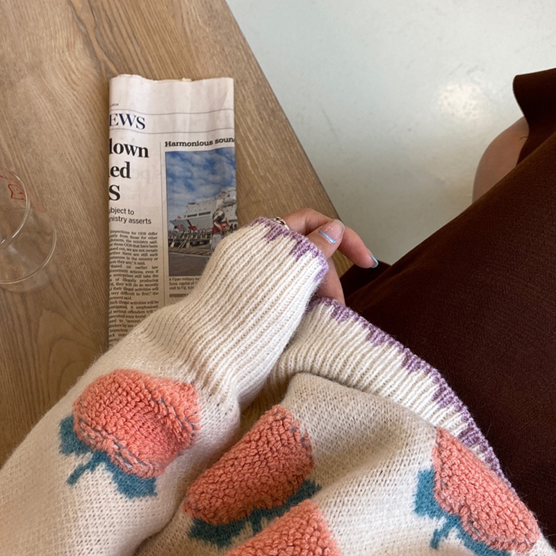 Hàng Sẵn_Áo len thêu đào hồng phong cách ulzzang