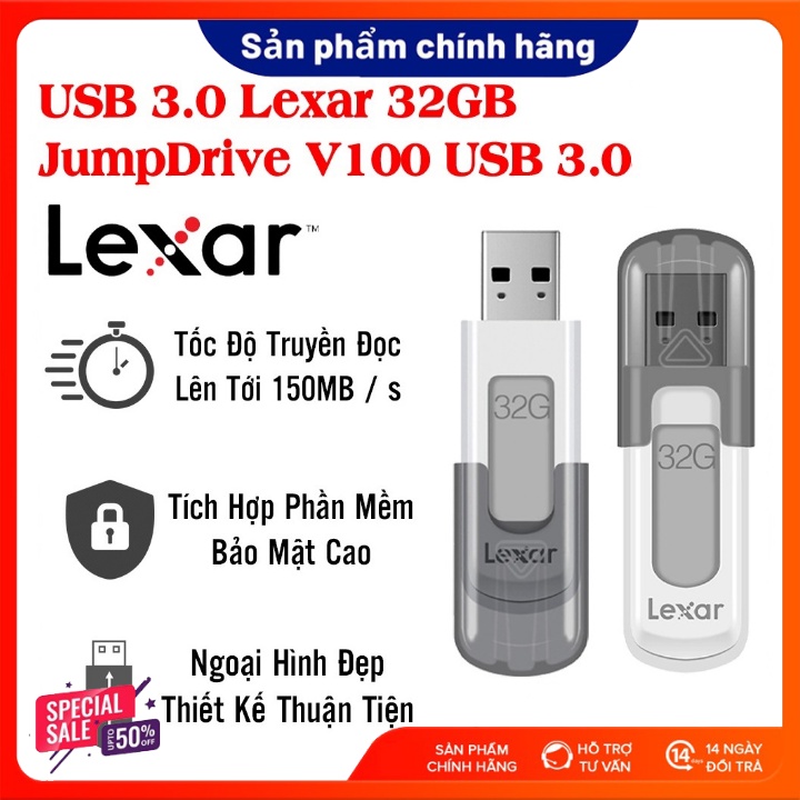 USB 32Gb Lexar Jumdrive S57 / V100 USB 3.0 Cao Cấp -Kiểu Dáng Sang Trọng-Bảo hành 12 tháng