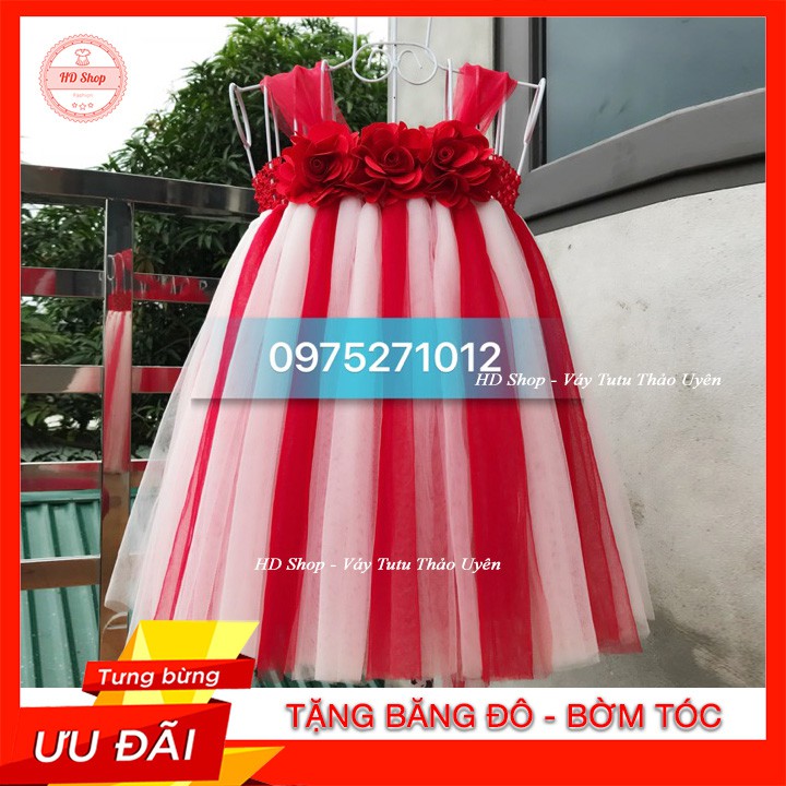 Váy đầm bé gái ❤️FREESHIP❤️ Đầm trắng đỏ hoa hồng cho bé gái