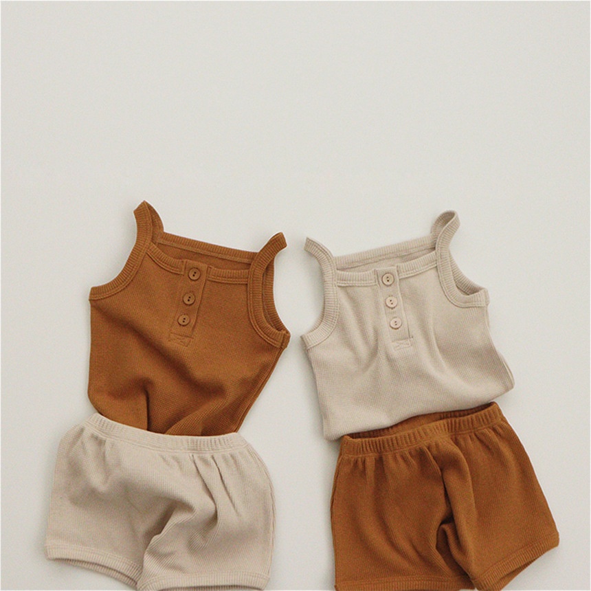 Set Đồ Mùa Hè 1*Áo Hai Dây Bằng Cotton Mềm Mại + 1 Quần Ngắn Nhiều Màu Phong Cách Hàn Quốc Cho Bé