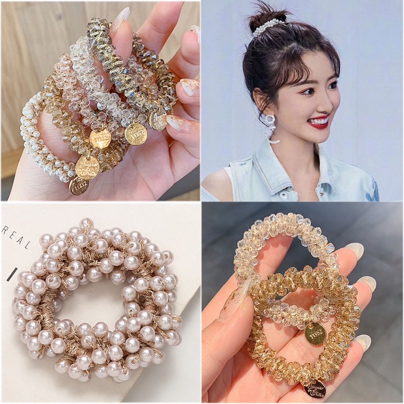 Dây Cột Tóc Đuôi Ngựa Đính Pha Lê Và Ngọc Trai Thời Trang