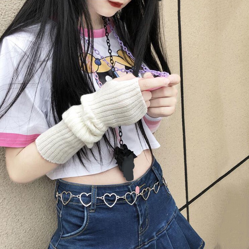 Găng Tay Len Hở Ngón Họa Tiết Anime Nhật Bản Harajuku Y2k