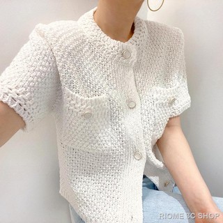 Áo Len Ngắn Tay Cổ Tròn Màu Trơn Thiết Kế Đơn Giản Thời Trang Thanh Lịch Cho Nữ