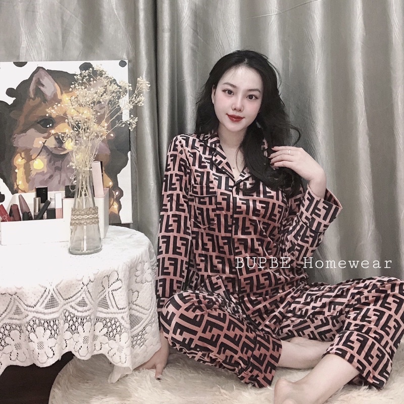 Đồ bộ thu đông nữ,Đồ bộ nhung nhật họa tiết chữ F SOMNIA, pyjama,  bộ mặc nhà dài tay, đồ ngủ bigsize