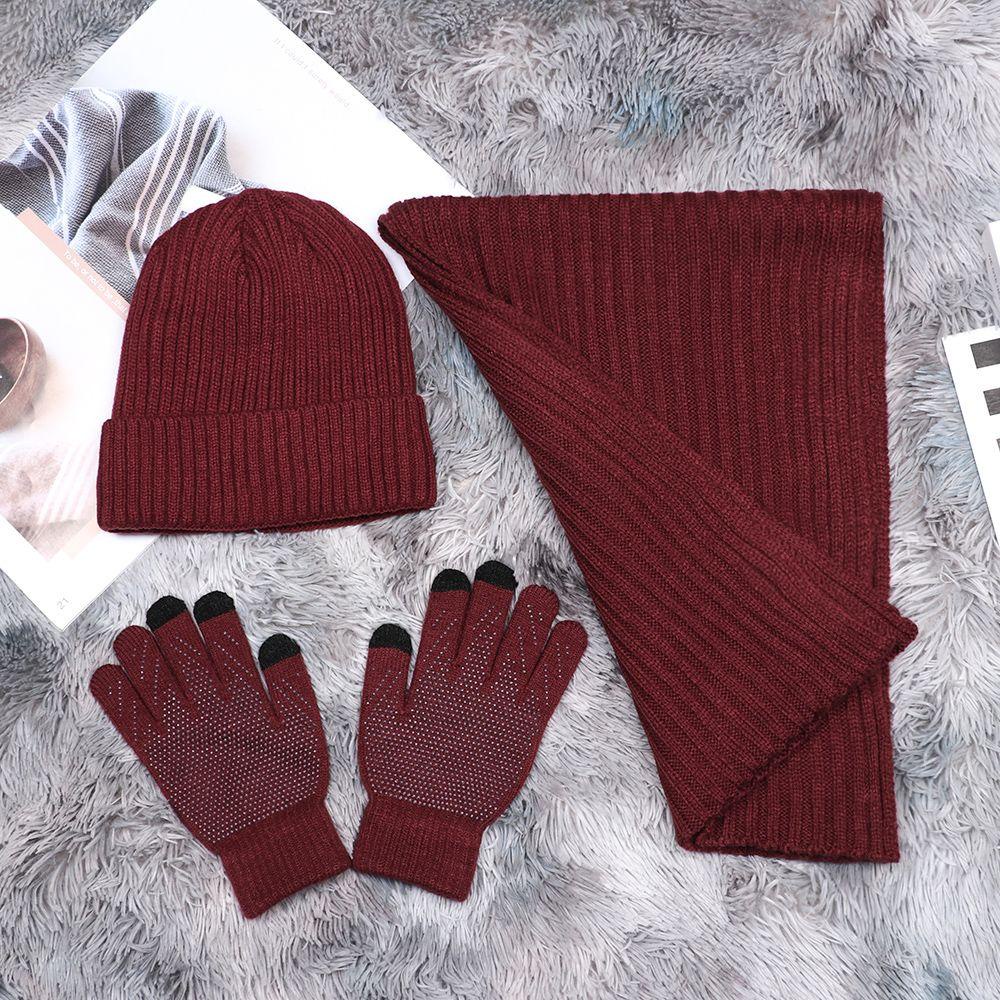 Set Mũ beanie Kèm Khăn Choàng Cổ Và Găng Tay Chống Gió Dệt Kim Giữ Ấm Mùa Đông