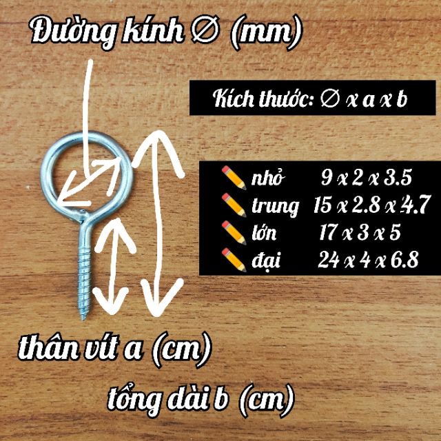 Vít khoen tròn treo (móc) màng có 4 cỡ